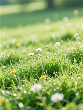 绿色清新草地野花摄影图片